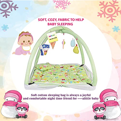 Image of Kwitchy Baby Bed New Born Baby Bedding Set | Mosquito Net | Play Gym | Baby Shower | Gift Pack | Essential Combo (0-6 Months) Green