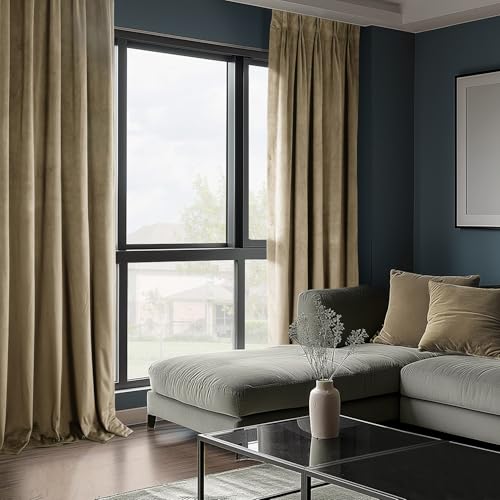 Image of HPD Half Price Drapes Signature Velvet Thermal Blackout Curtains for Living Room 84 Inches Long (1 Panel) Pinch Pleated Insulated Curtains for Bedroom 25W x 84L, Denver Taupe