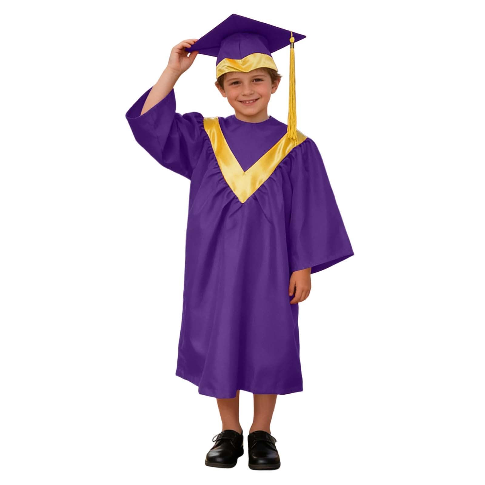 Kindergarten 2025 Graduation Cap and Gown Tassel Sets with Charm 2PCS Graduations Stoles for Kids Grad Party Clothes