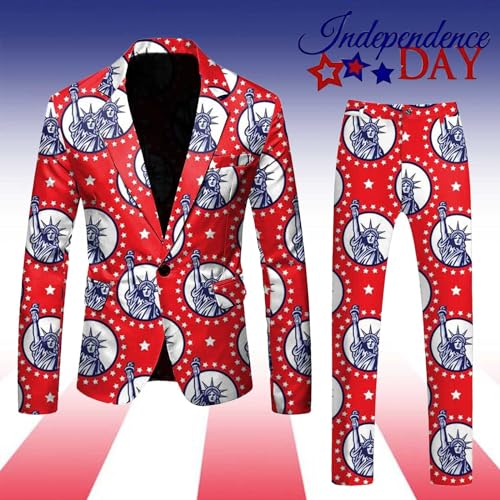 American Flag Suit for Men USA Outfit Fourth July Jacket and Tie USA Stripes Formal Dress Jacket with Pants (Red, XL)3