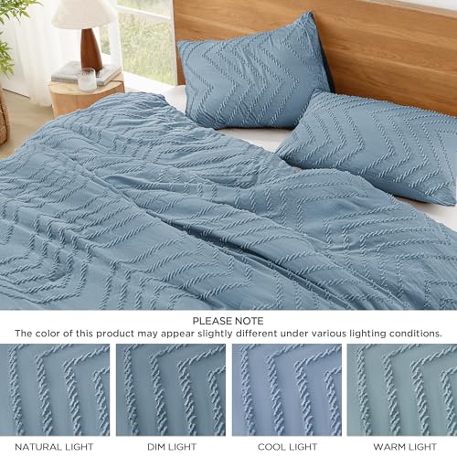 Image of Litanika Boho Queen Comforter Set, 3 Pcs Grayish Blue Lightweight Bedding