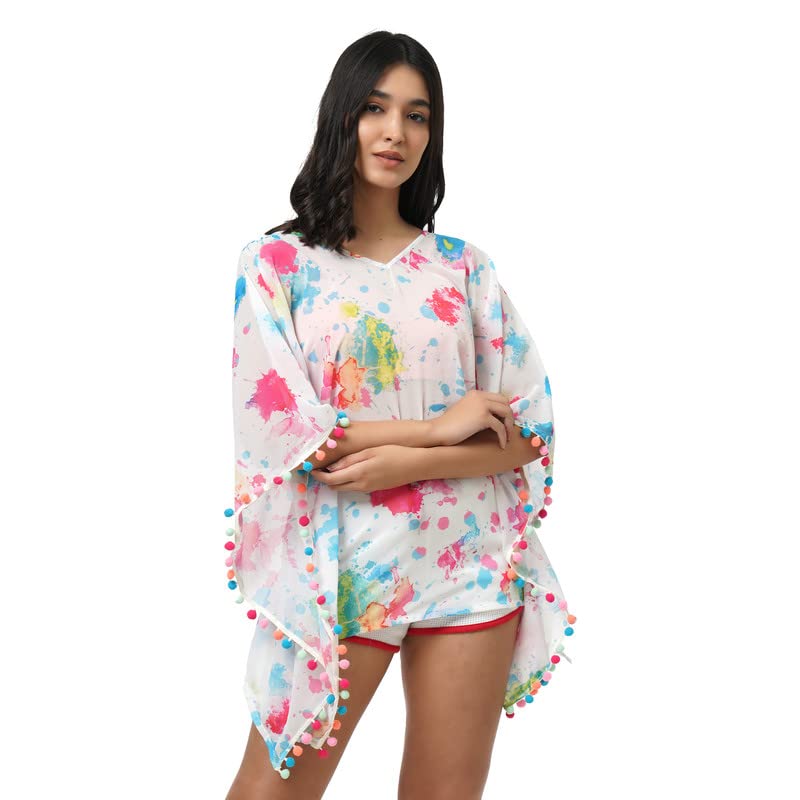 Women's Polyester Regular fit Straight Casual Wear Multi Color Pom Pom Lace Cover Up Dress-image-1