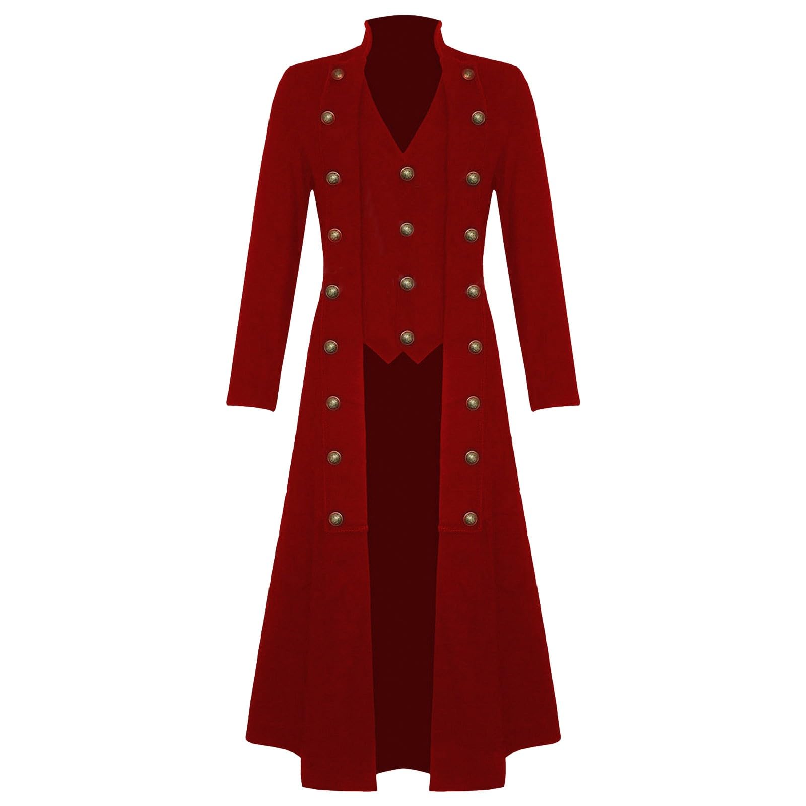 Gothic Kleidung Herren, Steampunk Mantel Herren, Mittelalter Renaissance Retro Uniform Einfarbig Steampunk Gehrock Herren Stehkragen Mantel Punk Mäntel Smokings Für Herren Für Karneval Fasching Kostüm