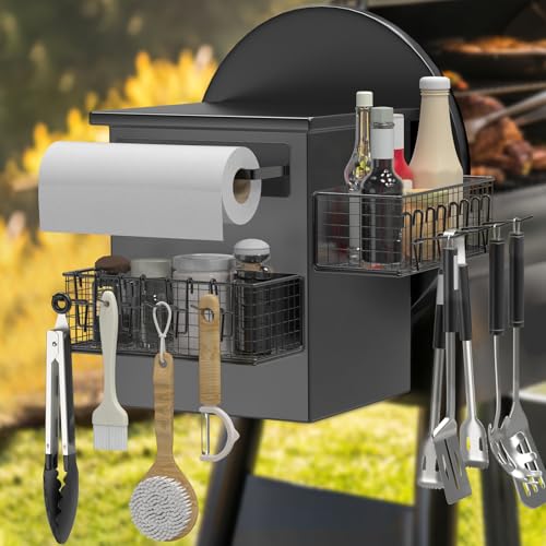 Image of 2 Pack Magnetic Storage Bins and Paper Towel Holder for Traeger Smoker Grills, Suit for Traeger Ironwood 885, Pro Series 34, Pro Series 22, Pro D2 575, Pro 780, Ironwood 650, Z-Grills, Pit boss
