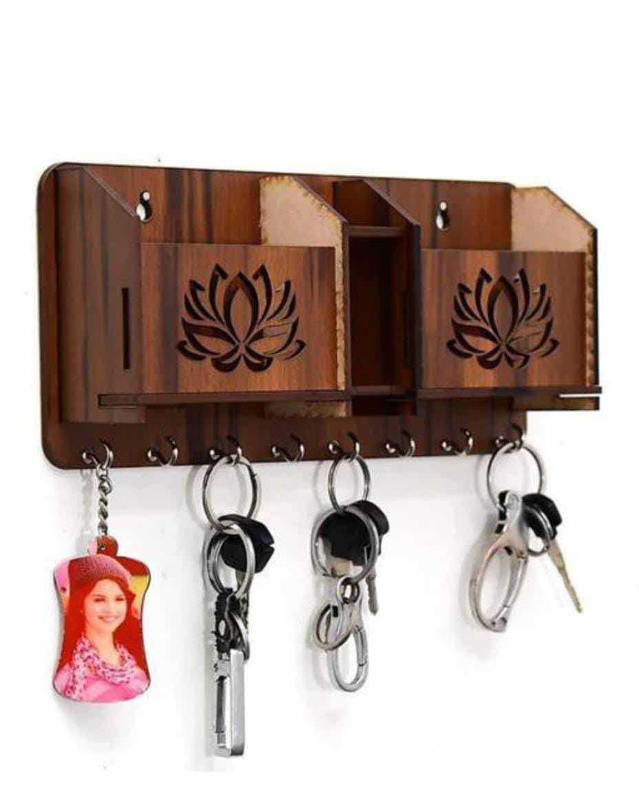 Crystal Smart Wooden Key Holder for Home Wall Stylish | Key Stand | Mobile Holder for Wall | Key Hanger | Key Chain Holders for Wall | Pack of 1 (Art No. 8)