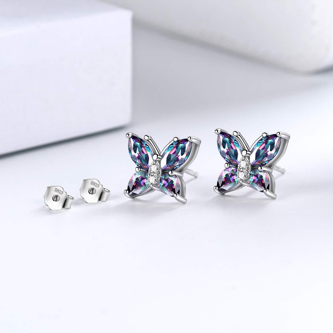 Butterfly Birthstone Stud Earrings - Women 925 Sterling Silver Butterflies Birthstone Stud Earrings Birthday Gift for Women - Image 4