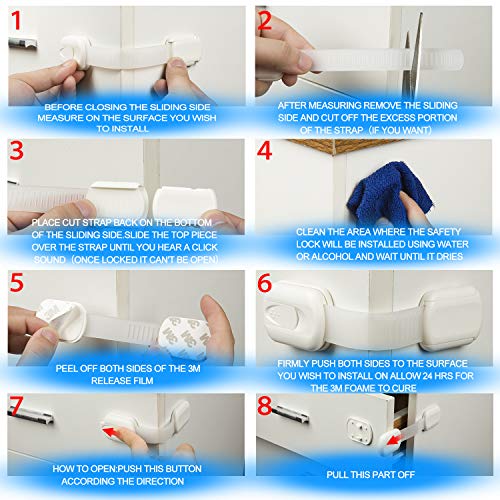 Goodv 10 Pack) Baby Proofing Latches To Drawer Door Fridge Oven Toilet Seat Kitchen Cupboard Appliance Trash Can With 3M Adhesive - Adjustable Strap No Drill No Tool thumb #6