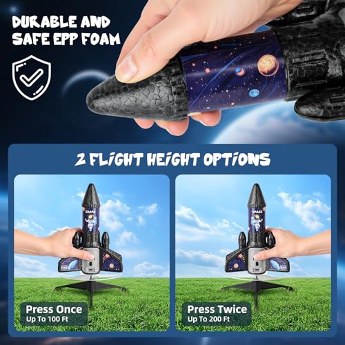 Image of VisionX Rocket Launcher for Kids, 2nd Gen Improved Design, Launch Up to 200ft, Auto-Launch Rocket Toy with Parachute, Outdoor Toys for Ages 5-13, for Boys & Girls, Black