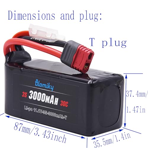 Blomiky 2Pack 11.1V 3000mAh 30C LiPo Rechargeable Batteries for