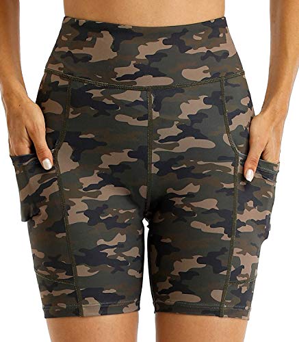 Radlerhose Damen Kurz Leggings Biker Shorts Mit Handytasche Laufen Wandern Hose Camo M