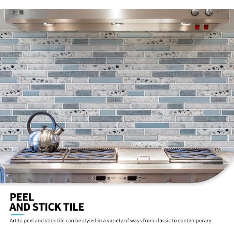 Art3d Peel and Stick Kitchen Backsplash Self-Adhesive Wall Tile Stone, 10 Sheets