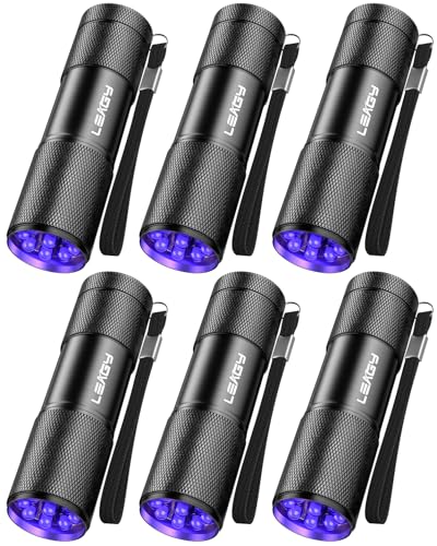 LEAGY 6 Stück Mini LED 395NM UV Taschenlampe mit 9 LEDs für Heimtierurindetektoren Fleckendetektor Etc (Schwarz)