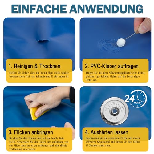 Luftmatratze Reparaturset – Extra starker PVC Kleber & Flicken, 100% Wasserdicht – Für Pool, Wasserbett, Whirlpool, Schlauchboot & Kajak – Patch Kit für Air Mattresses, 80 ml