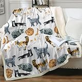 Sleepwish Cat Fleece Throw Blanket Hipster Cats Pattern Sherpa Plush Throw Blanket for Couch Bed Kids Girls Vintage Animal Blanket (50