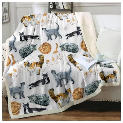 Sleepwish Colorful Cat Fleece Throw Blanket for Couch Chair Fuzzy Kitten Print Plush Sherpa Blanket Gifts for Cat Lovers Kids, Throw(50" X 60")