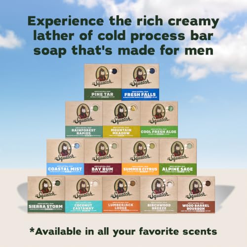 Image of Dr. Squatch Natural Men's Bar Soap - Cold Process Body Soap Bar with Natural Oils - Gifts for Men - Coastal Mist, Fresh Falls, Sierra Storm, Rainforest Rapids, Coconut Castaway (5 Pack)