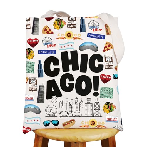JNIAP Bolsa de lona Chicago City Presentes de viagem Chicago Bolsa de ombro Chicago reutilizável de mercearia, Chicago., Large