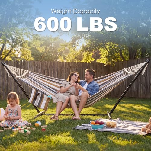 Image of GAFETE Double Hammocks with Stand for Outside, Max 600lbs, (Coffee)