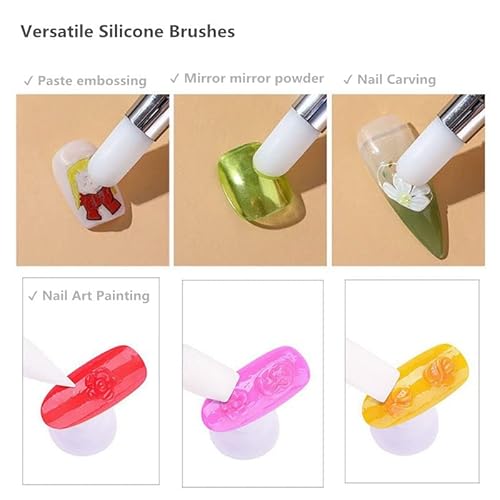 Fulinjoy 5Pcs Dual-Ended Nail Art Sculpture Pen Dotting Tools, Silicone Nail Polish Brushes Stainless Steel Carving Drawing Dotting Tool, Acrylic Rhinestone Handle, Nail Art Tools #TOP5