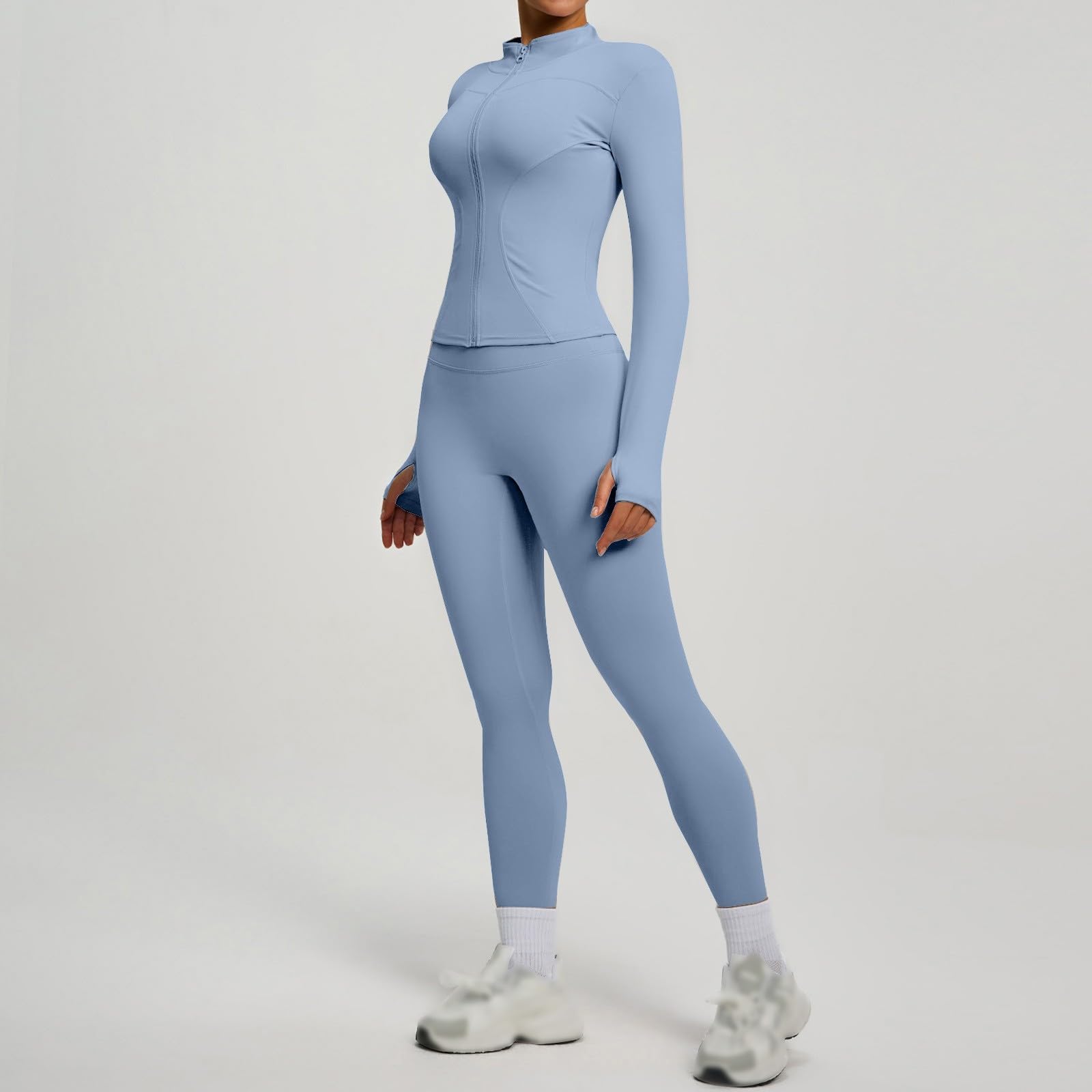 Sports Set Damen Yoga Pilates Outfit Sets Zweiteiler Bequem Elegant Reißverschluss Langarm Oberteile Mit Leggings Zweiteiliges Dasmen Trainingsanzug Set Sportsets
