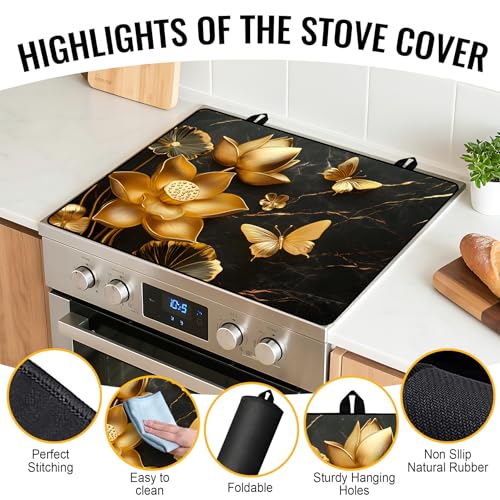 Image of Stove Top Cover for Electric Stove,Glass Stove Top Cover, Heat Resistant Glass Cooktop Cover, Stovetop Protector, Kitchen Decor, Dish Drying Mats Cover for Ceramic Washer Top 28.5x20.5 inch