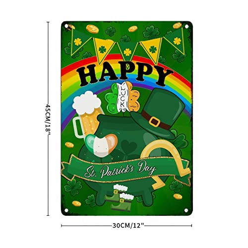 Plaque en métal avec fer à cheval doré et trèfles Happy St. Patrick