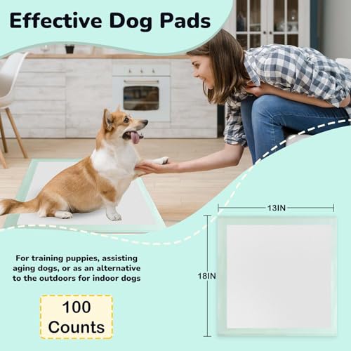 Image of Puppy Pee Pads 100PCS Disposable Pet Toilet Training Pads 18 inch x 13 inch for Dogs, Ultra Absorbent|Quick Dry|Leak-Proof Pet Potty Pads for Dog, Cat, Rabbits and Guinea Pigs (Green)