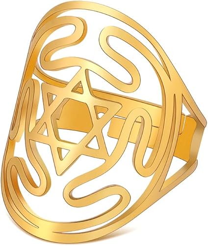 Miniatura 8 de Hipee Anillo de pentagrama ajustable de acero inoxidable anillo de pentáculo de estrella de David nudo de triquetra anillo de triquetra anillo de