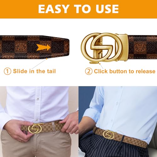 Image of ITIEZY Ratchet Belts for Men - Leather Click Belt for Casual Dress 1 3 /8 inch, Mens Adjustable Belt Trim to Fit