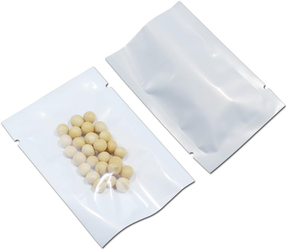100 Pcs 5.51x7.87 inch (Usable Size 5.1x7.5 inch) White Front Clear Open Top 2.8mil Plastic Vacuum Pouch Heat Sealable Bags for Food Storage Packets Mini Sample with Tear Notches