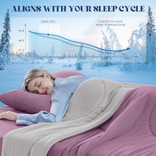 Image of Cooling Comforter Twin Size, Double-Sided Cooling Blanket for Hot Sleepers & Night Sweats, Arc-Chill Q-Max > 0.4 Breathable Ice Blanket, Lightweight Cold Comforter (68''x90'', Muted Pink)