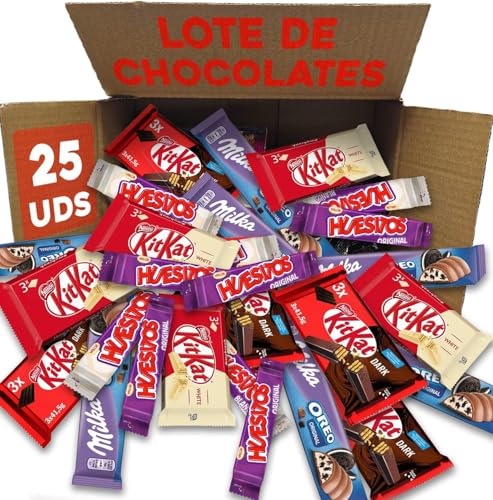 Lote Regalo Original Chocolatinas - Pack Surtido Chocolate Variado IAMI - KitKat Choco KitKat Blanco - Huesitos Choco - Huesitos Blanco - Milka Oreo - Regalo Dulce - Primeras marcas