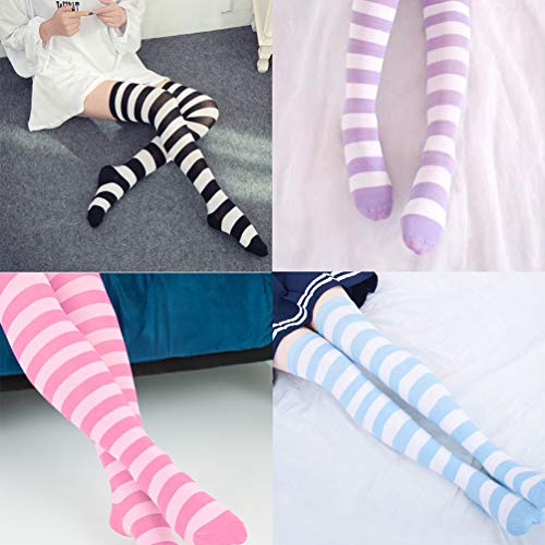 Image of DRESHOW 6 Pairs High Thigh Socks Striped Over Knee Thin Tights Long Stocking for Women Leg Warmer