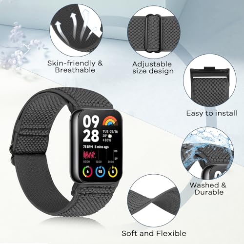 Tiptops Bands Compatible with Redmi Watch 4 / Xiaomi Mi Smart Band 10 Pro/Xiaomi Smart Band 9 Pro/Xiaomi Smart Band 8 Pro Strap for Women Men, 2 Pack Soft Elastic Nylon Replacement Wristbands Bracelet by Tiptops - Used condition - Image 4