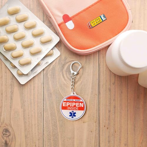 EpiPen Keychain & Pin Set - 2-Sided Medical Alert Tags, 2 Keychains & 2 Lapel Pins, 1.4" Bright Color 5