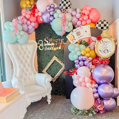 Wonderland Kit 150pcs Balloon Garland Arch, Pink Purple Checkered...