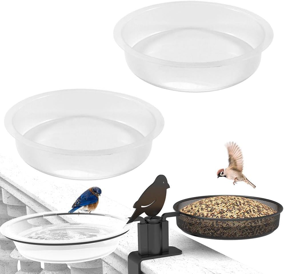 XDGJTBFMY Plastic Round Bird Feeders Bowls, Plastic Wild Birds Seed Feeder Waterer Birdbath Accessories Feeding Station Tray for Goldfinch, Oriole, Hummingbird Etc (2pcs)