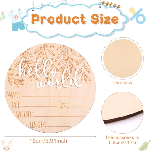 Birth Announcement Sign, Wooden Hello World Newborn Sign Welcome New Baby Announcement Plaque Newborn Baby Name Board for Photo Props Baby Shower Hospital Nursery - Image 3