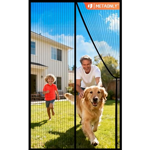 Image of METAONLY Magnetic Screen Door Mesh, Works for Patio, Sliding Door, Keeps Bug Mosquito Out, Fresh Air Flow, Fits 31 inch x 81 inch Door - Curtain Size 33 inch x 83 inch, Black with Stay-Open Straps