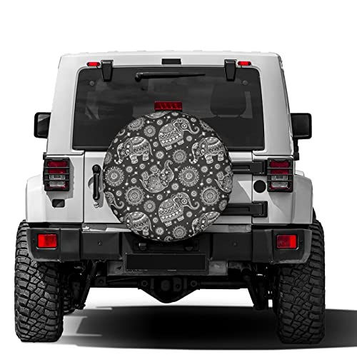 Image of Vintage Elephant Lotus Black Spare Tire Cover Dust-Proof Wheel Tire Cover Fit Trailer, RV, SUV and Many Vehicle 16 Inch