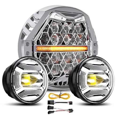 Image of LX-LIGHT Silver 1200% Bright 180W 7 Inch LED Headlight with 4.5 Inch LED Fog lights Compatible with Road King Road Glide Street Glide Electra Glide Ultra Limited Trike Heritage Softail Fat Boy