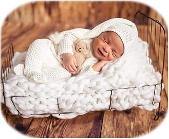 Newborn Photoshoot Outfits Props - 2 Pack Baby Boy Girl Photo Props | Knit Waffle Texture Hat & Bodysuits for Newborn Boys Girls Photography Shoot & Milestone