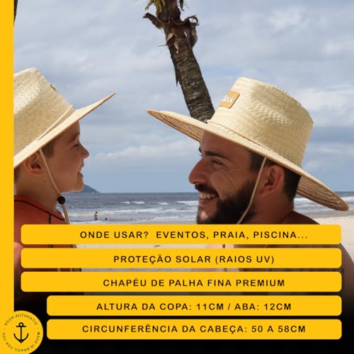 Chapéu de Palha Nacional Viés Bege Masculino Feminino Surf de Praia Saida Sol Verão Moda Piscina Uni