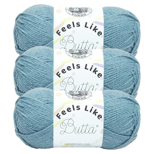 Image of Lion Brand Yarn Feels Like Butta Soft Yarn for Crocheting and Knitting, Velvety, 3-Pack, Dusty Blue