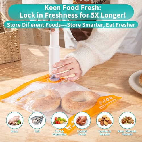 Image of Vacuum Sealer Kit, Reusable Sous Vide Bags-20 Food Storage Bags 10.2 inchx13.4 inch | Domsanistor Airtight Bags PA+PE Material, Ideal for Cooking, Meal Prep Long-Term Freshness, 6 Clips