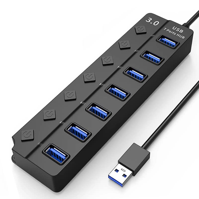 USB Hub Multi USB Splitter USB 3 0 Port Extender Hub with 7-Port USB Extension Cable Led Indicater