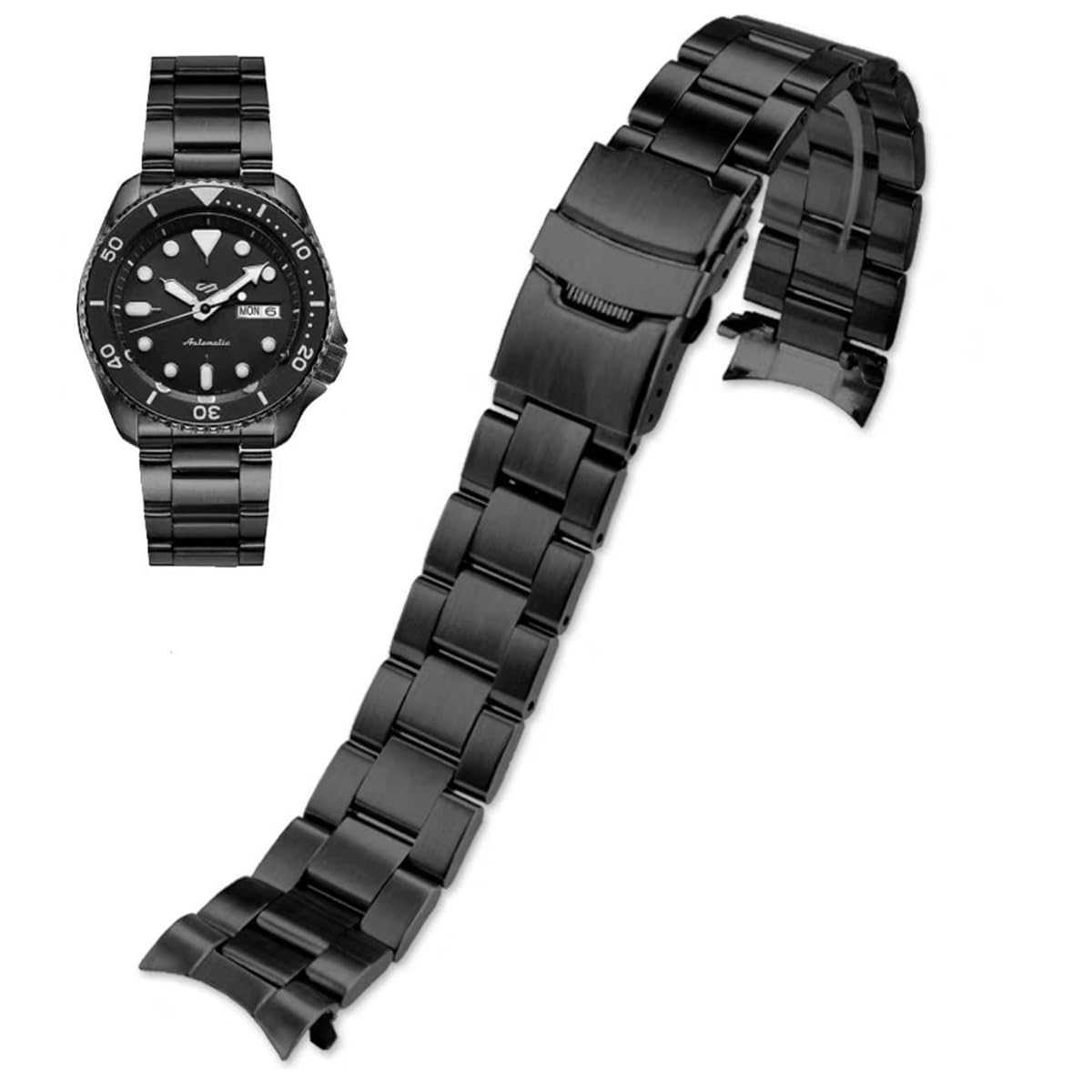 Stainless Steel Watch Band Curved Ends Tapered 18mm 19mm 20mm 21mm 22mm 24mmFlexible Metal Watch Strap Smartwatch Bracelet Deployment Double FlipLock Buckle Silver Black Gold