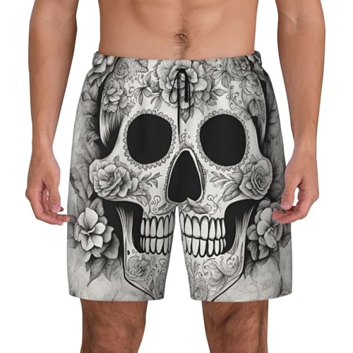 YANYU Mexican Skull Print Men Hawaiian Shorts Quick Dry Swim Trunks Surfing Beach Vacations Summer Activity