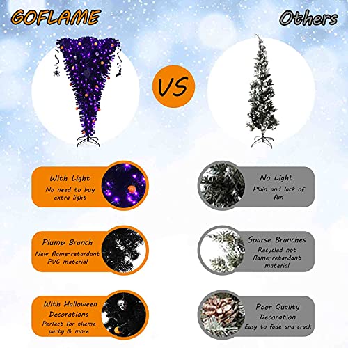 Goflame 7Ft Upside Down Pre-Lit Artificial Christmas Tree, Black Halloween Tree W/ Lights & Decorations, Inverted Christmas Tree, Festive Decoration Tree For Home, Office, School, Theme Party #TOP3