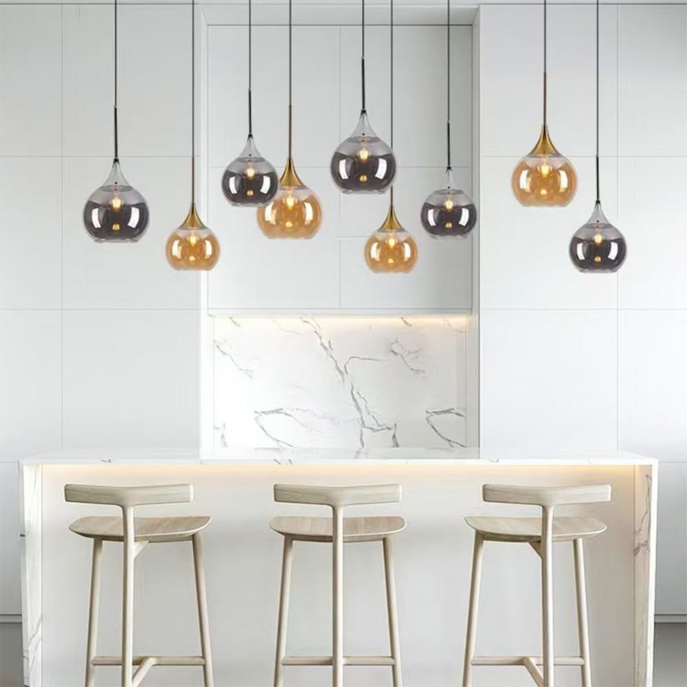 Lampadario a sospensione decorativa in metallo con sfera in vetro attacco E27 lampada contemporanea (Argento/Oro) A72 (ORO)